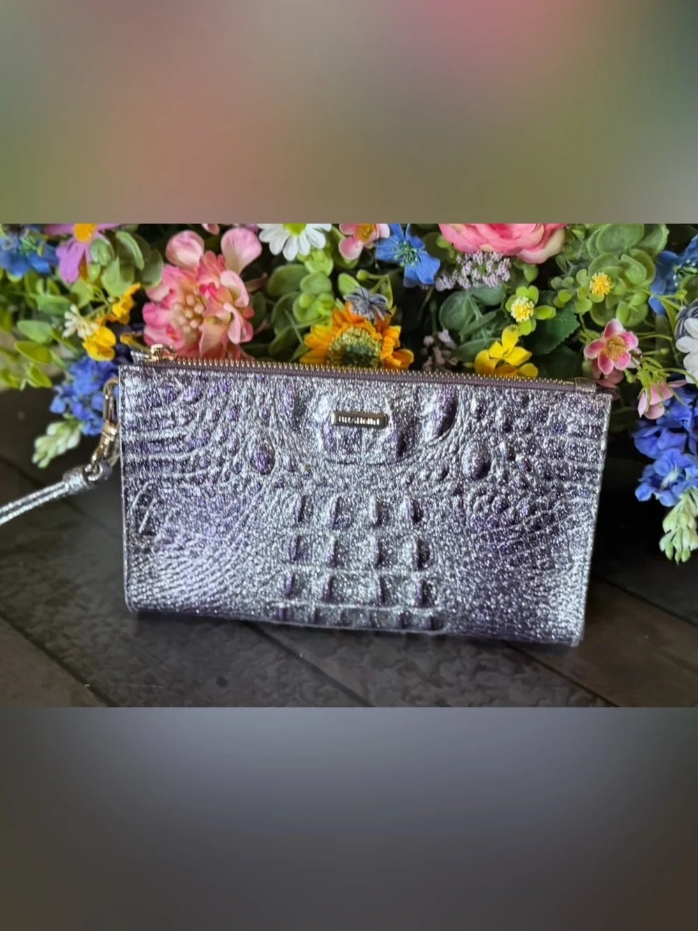 FIRM HTF NWT Brahmin Daisy PURPLE GLITTER Melbourne Genuine Leather